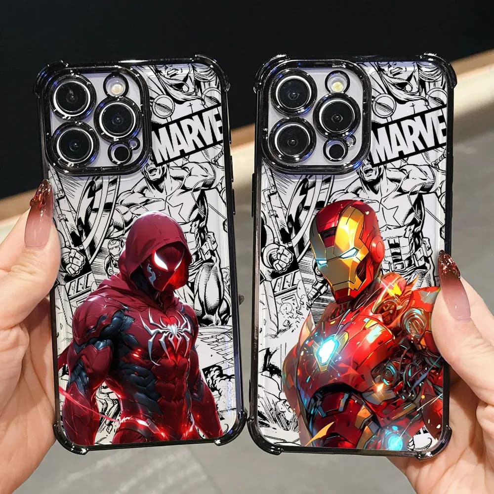 Luxury Case Iron Spider Man Captain America for iPhone 17E 17 16 Pro 15 14 13 12 11 Pro Max 17 Air 16 E Plus, Silicone Cover