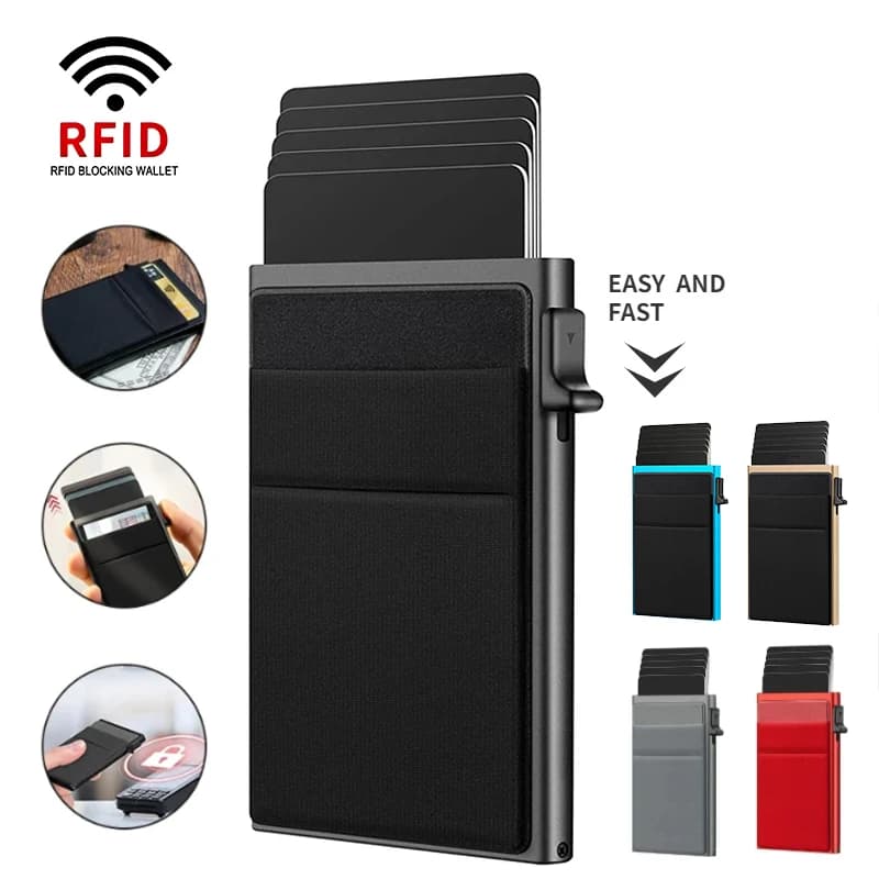 Portafoglio porta carte di credito intelligente RFID ultra sottile - Design sottile in metallo, struttura pop-up per uomo e donna