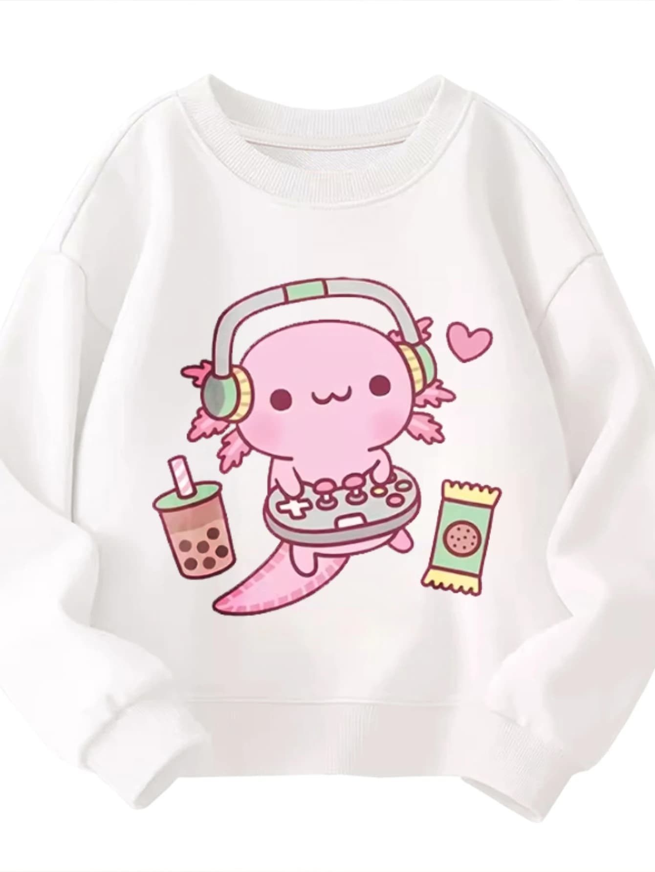 ​ Felpa per bambini in cotone Gamer Axolotl con cuffie per ragazzi e ragazze, divertente stile di vita ​