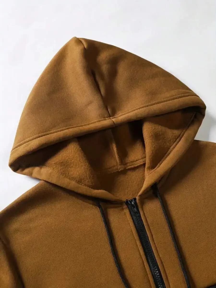 Felpa con cappuccio e zip intera da uomo con coulisse e pantaloni con elastico in vita, set tuta casual
