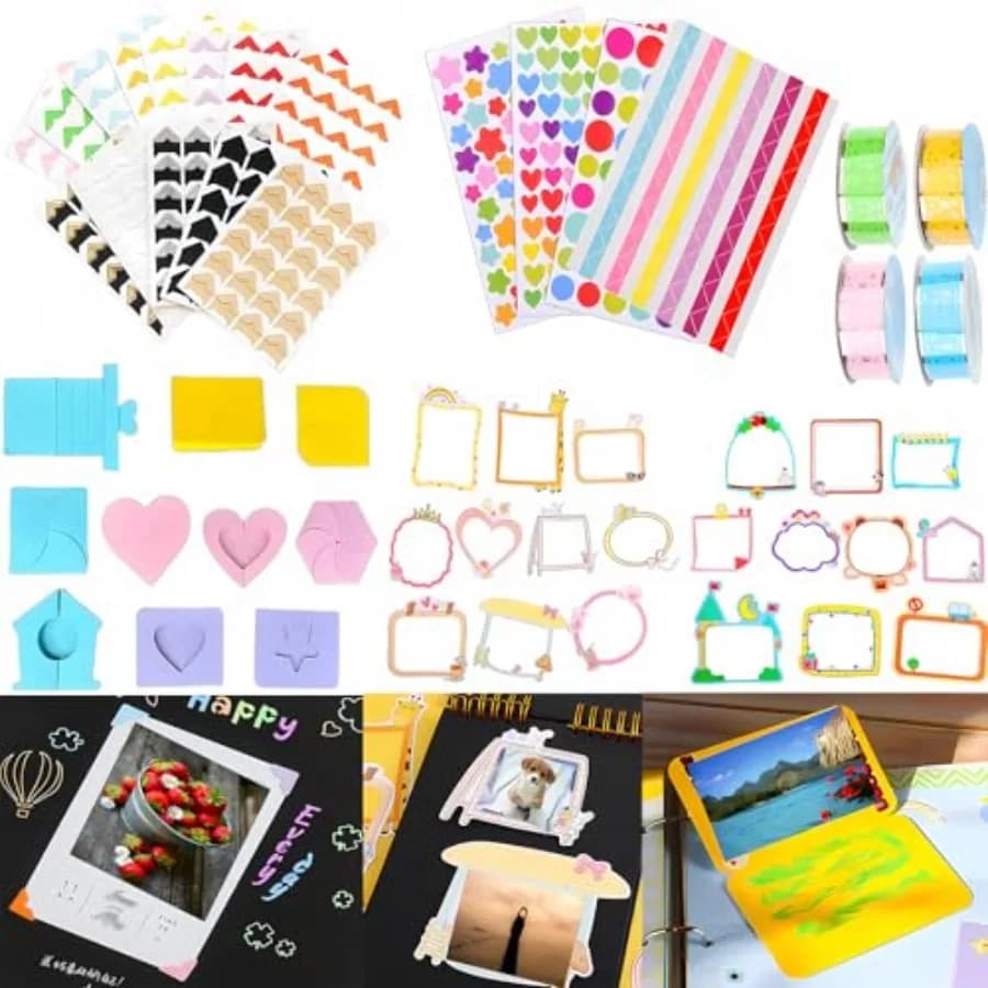 Photo Album Scrapbook Decorations Kit with Photo Corners Self Adhesive Interactive Pop-Up Cards Stickers for Decorating Photo A
