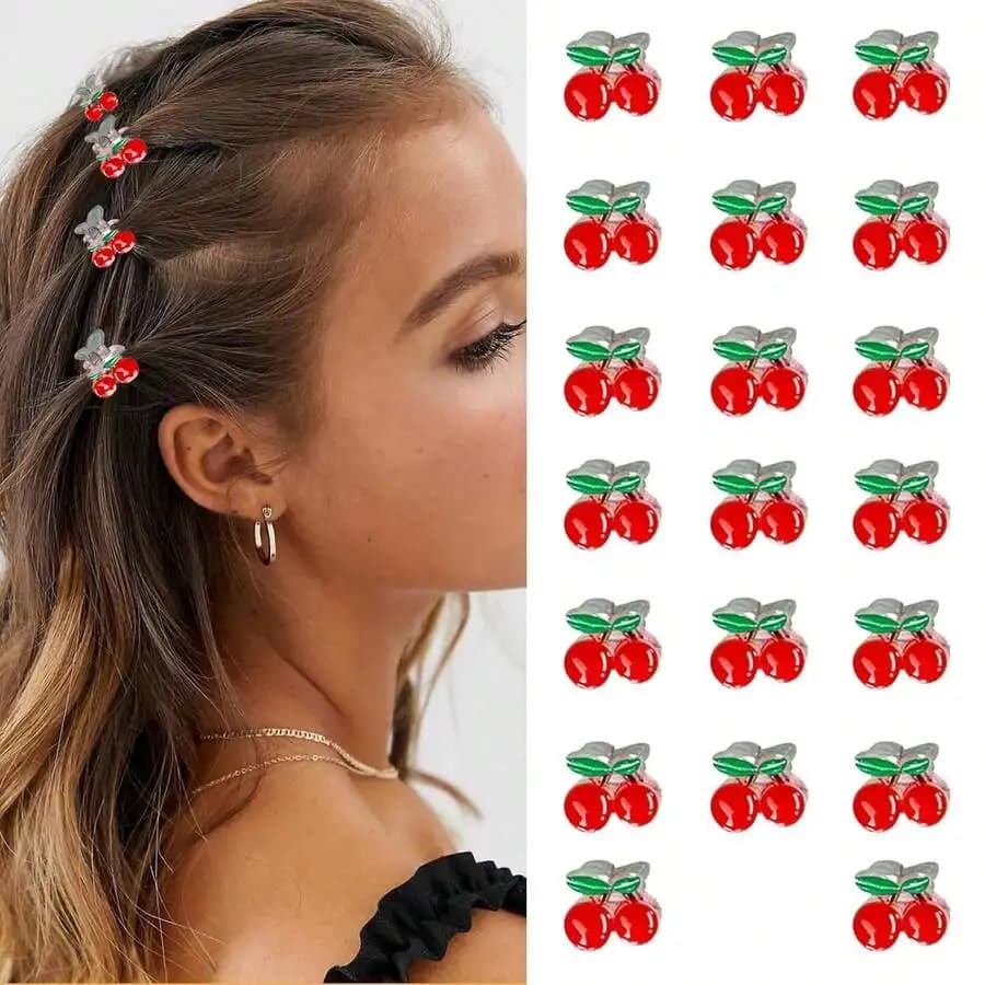 Mini fermagli per capelli a forma di ciliegia per donna, accessori estivi per capelli, fermagli a tema frutta.