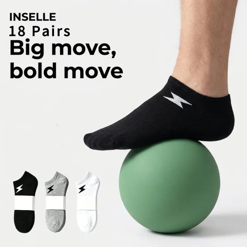 INSELLE Lightning Tag Ship Socks 18 paia di calzini da uomo anti-odore e anti-sudorazione, edizione estiva sottile, antiscivolo e con tallone anti-caduta