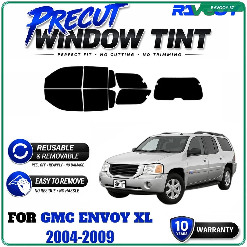 RAVOOY Precut Window Tint, Reusable Removable EPU Film, Custom Fit for Gmc Envoy XL 2004-2009, UV Heat Protection