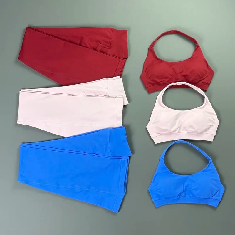 2Pcs Bell Bottom Leggings Set Women Solid Halter Backless Bra Booty Lift Squat Proof High Stretch Pilates Athleisure Legging Set