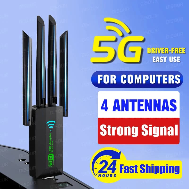Adattatore WiFi 1200Mbps 4 antenne Scheda di rete wireless ad alta velocità USB 3.0 Dongle Wi-Fi dual band 2.4G/5Ghz 802.11AC per Win 10/11