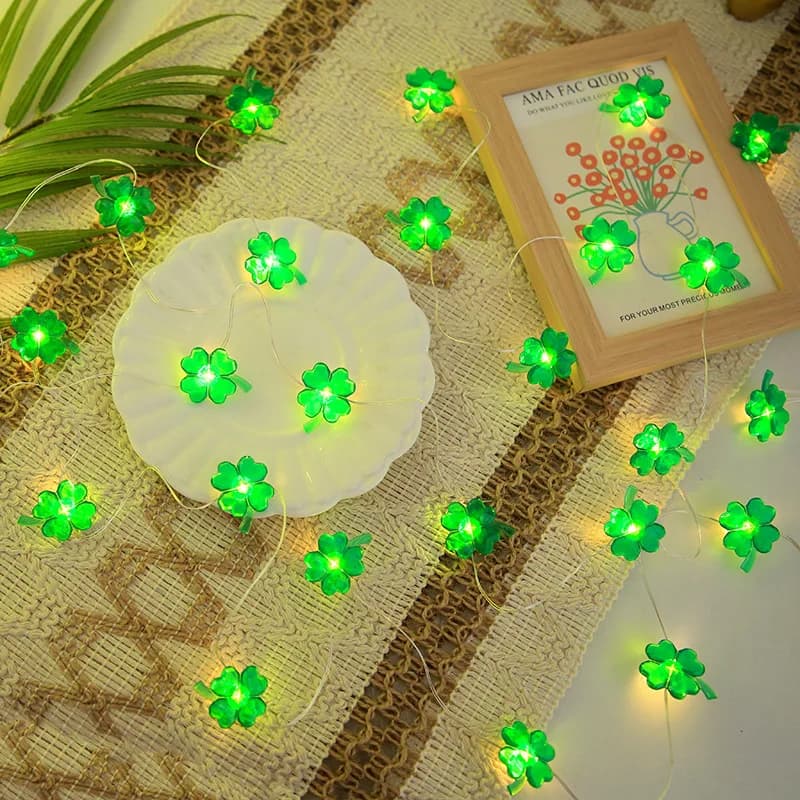 1m Giorno di San Patrizio LED Stringa di luce Cappello verde Lucky Four Leaf Clover Festa di carnevale irlandese Fai da te Felice Irlanda Eve 2023