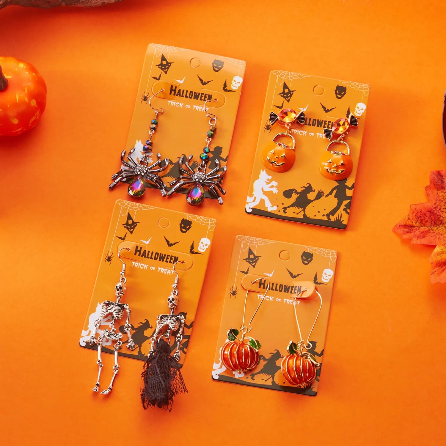 New Fashion Creative Pumpkin Halloween Earrings Personalized Retro Do Old Skull Skeleton Earrings