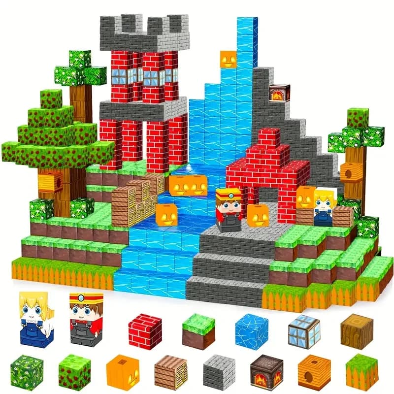 Mattoncini Magnetici da Costruzione Giocattolo, Set di Cubi Creativi per Costruire il Mondo della Miniera, Modelli Educativi STEM, Regali per Bambini e Bambine