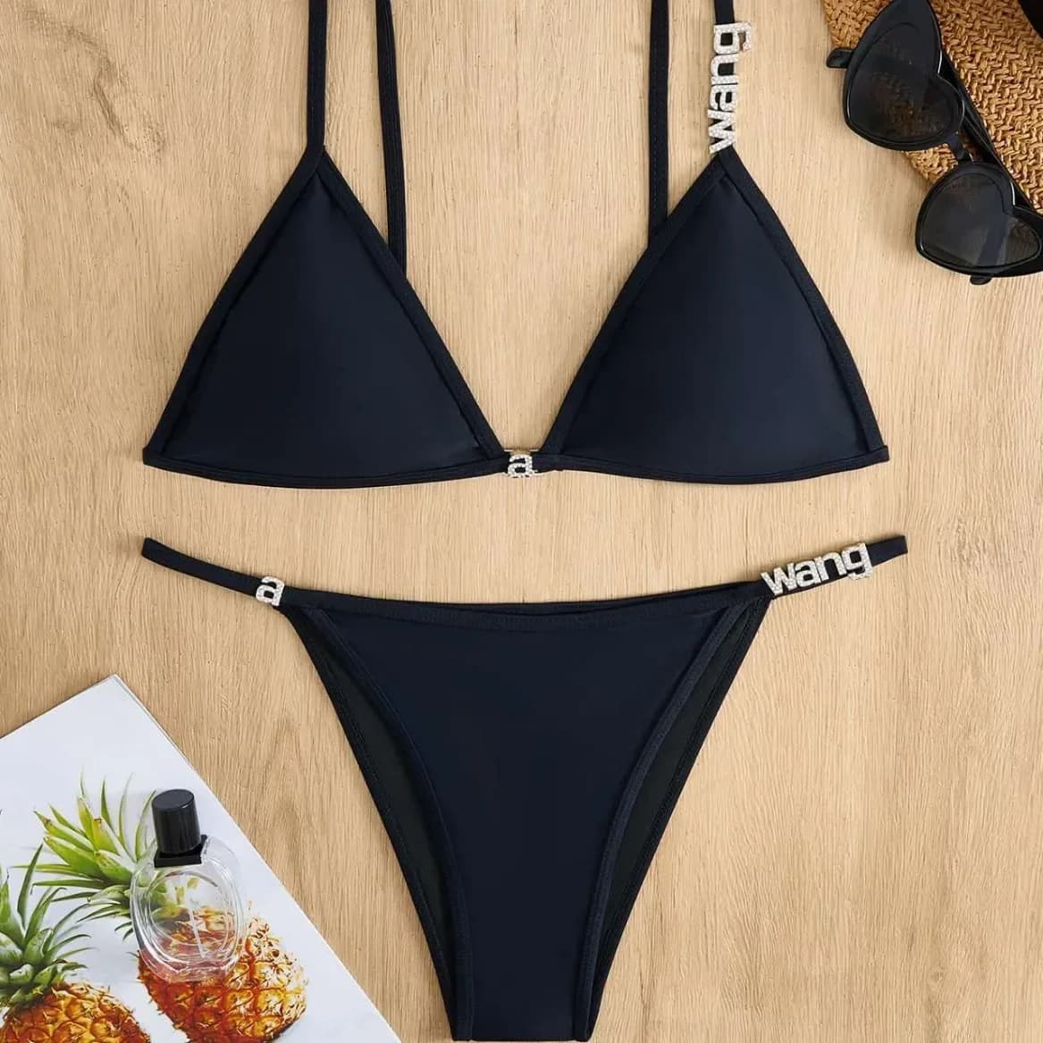 Costume da bagno da donna sexy con triangolo di diamanti separato in puro colore, costume da bagno transfrontaliero, costumi da bagno alla moda da donna