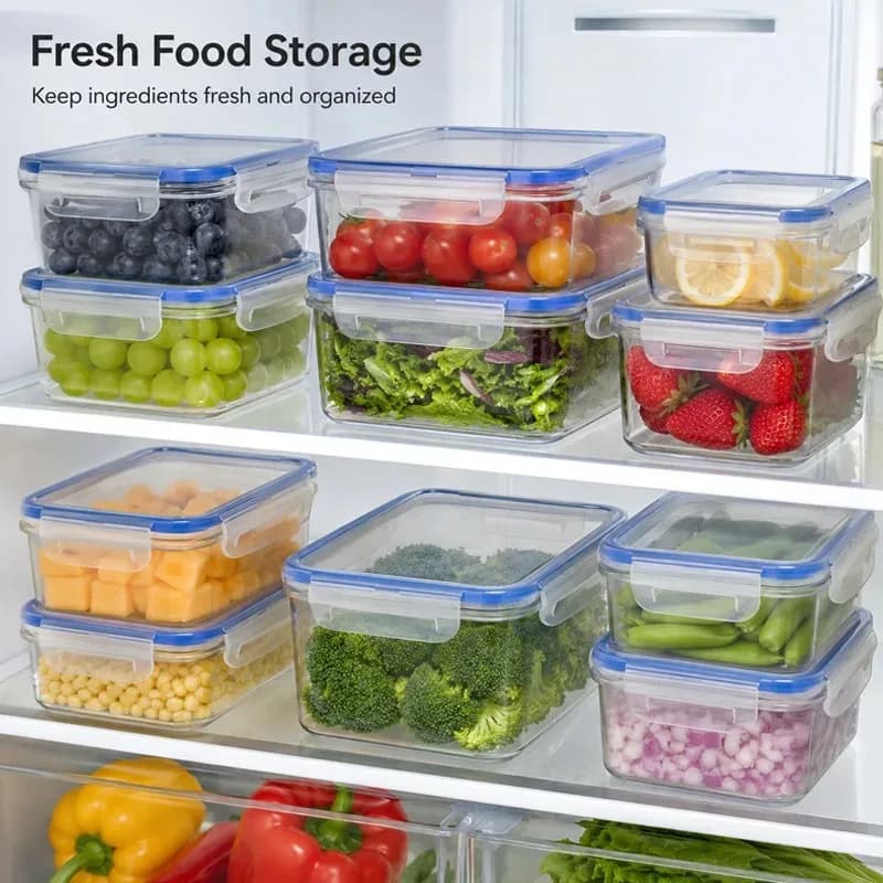 4 Sizes Refrigerator Storage Box Food Plastic Fresh-Keeping Refrigerator Plastic Crisper Microwave-heated Lunch Box Storage Box