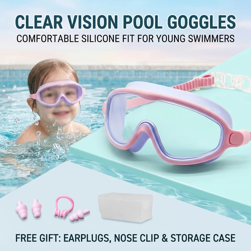 Occhialini da nuoto HD per bambini, design con montatura grande, antiappannamento, impermeabili, per ragazzi e ragazze, accessori per il nuoto
