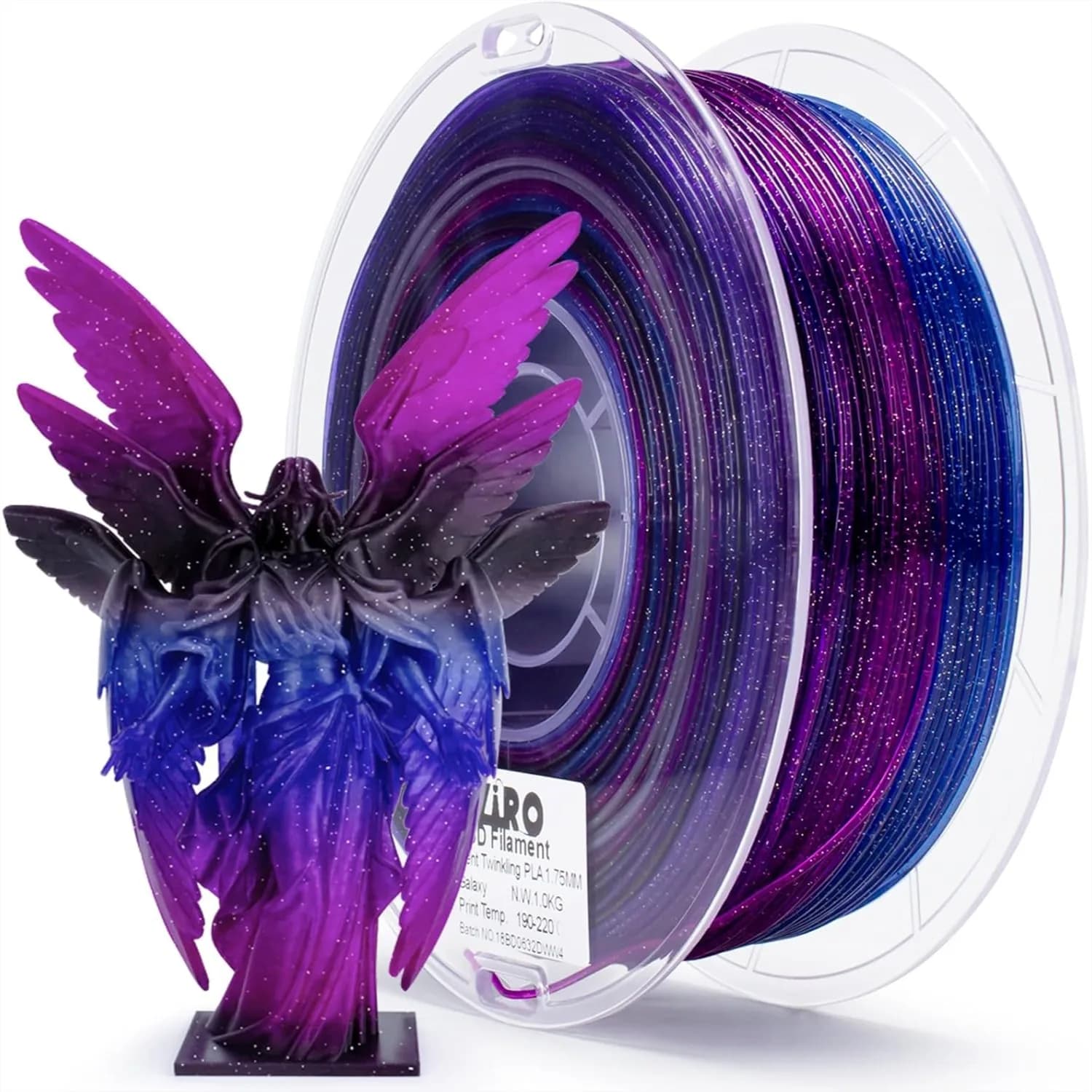 Filamento PLA 1.75mm a Cambio Colore Rapido e Scintillante, Materiale per Stampa 3D Traslucido con Glitter, Bobina da 1kg, Dimensionale