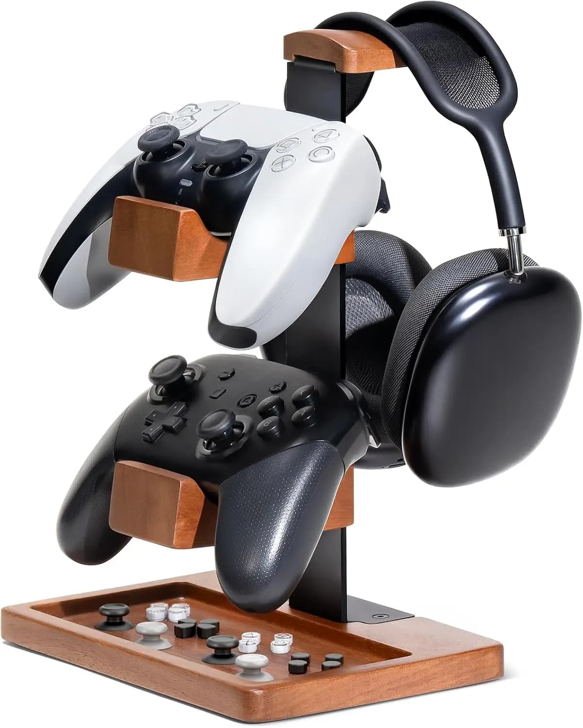 Supporto per Controller di Gioco e Cuffie in Legno Massello, Organizzatore Doppio per Gamepad Xbox PS4 PS5