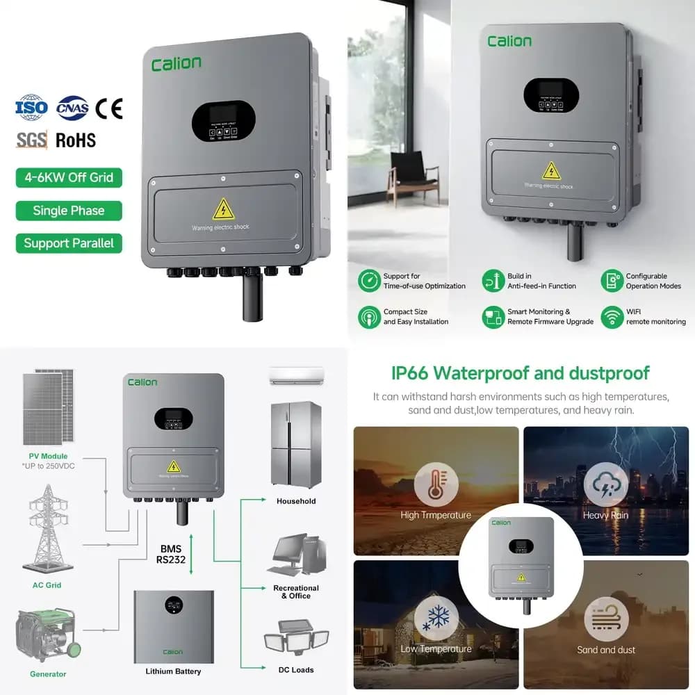 Inverter Solare a Onda Pura 4KW 6KW per Sistemi Off-Grid con Regolatore di Carica MPPT per Pannelli Solari, Ingresso 60V-450V, 5KW