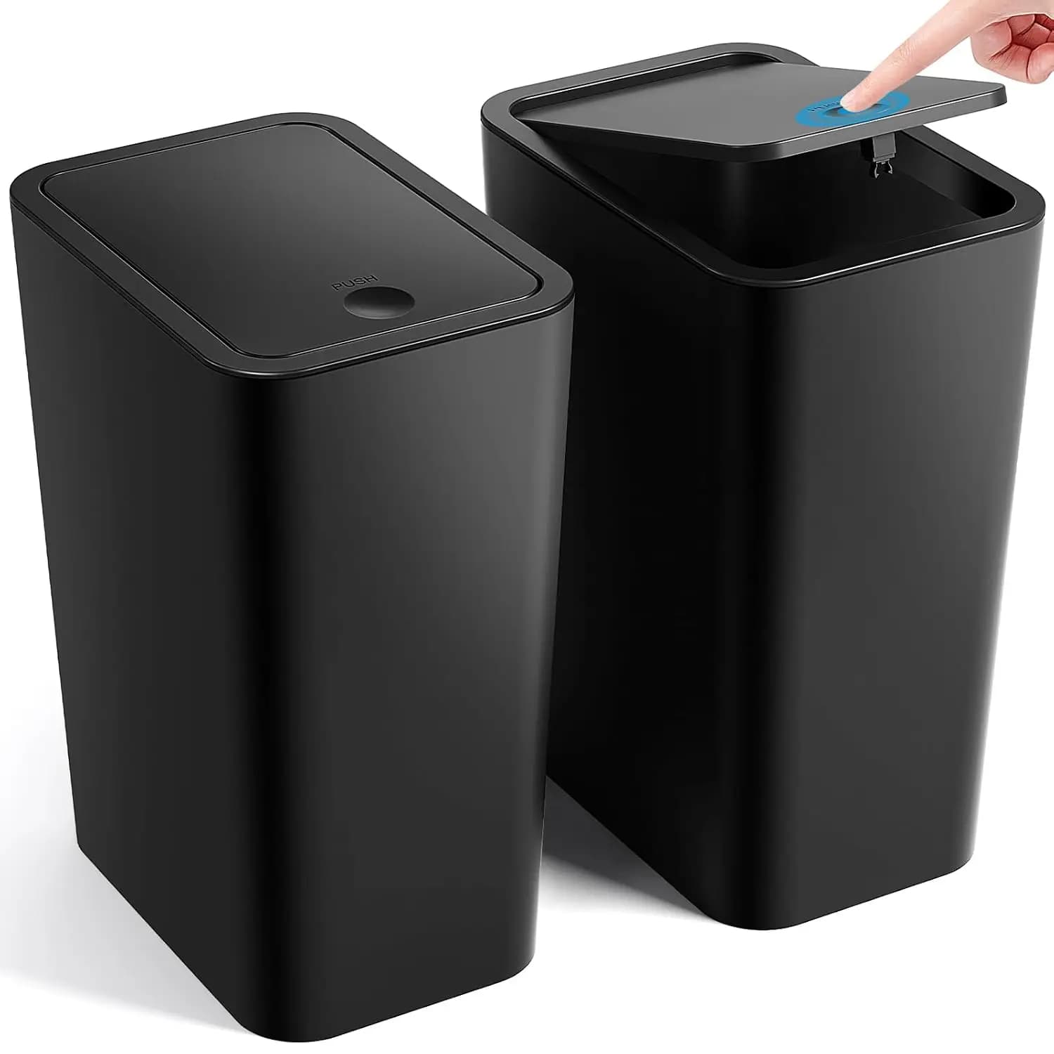 Set di 2 Cestini per Rifiuti Sottili da Bagno con Coperchio Pop-Up, Contenitore Antiodore da 4 Galloni per Casa e Ufficio