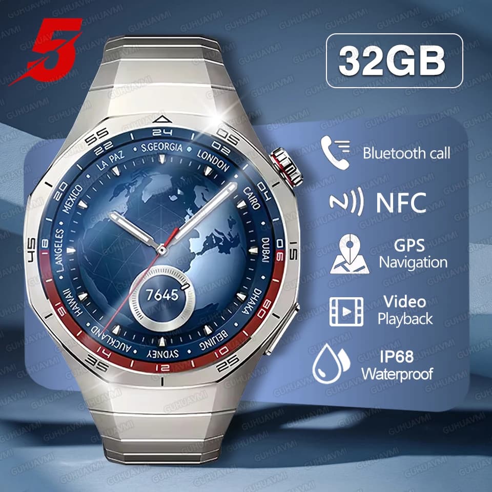 New Smartwatch 5 Pro 2026 with GPS, Navigation, Memory 32G, Play Video and Music, NFC, Calls, Titanium League, Waterproof, For Men