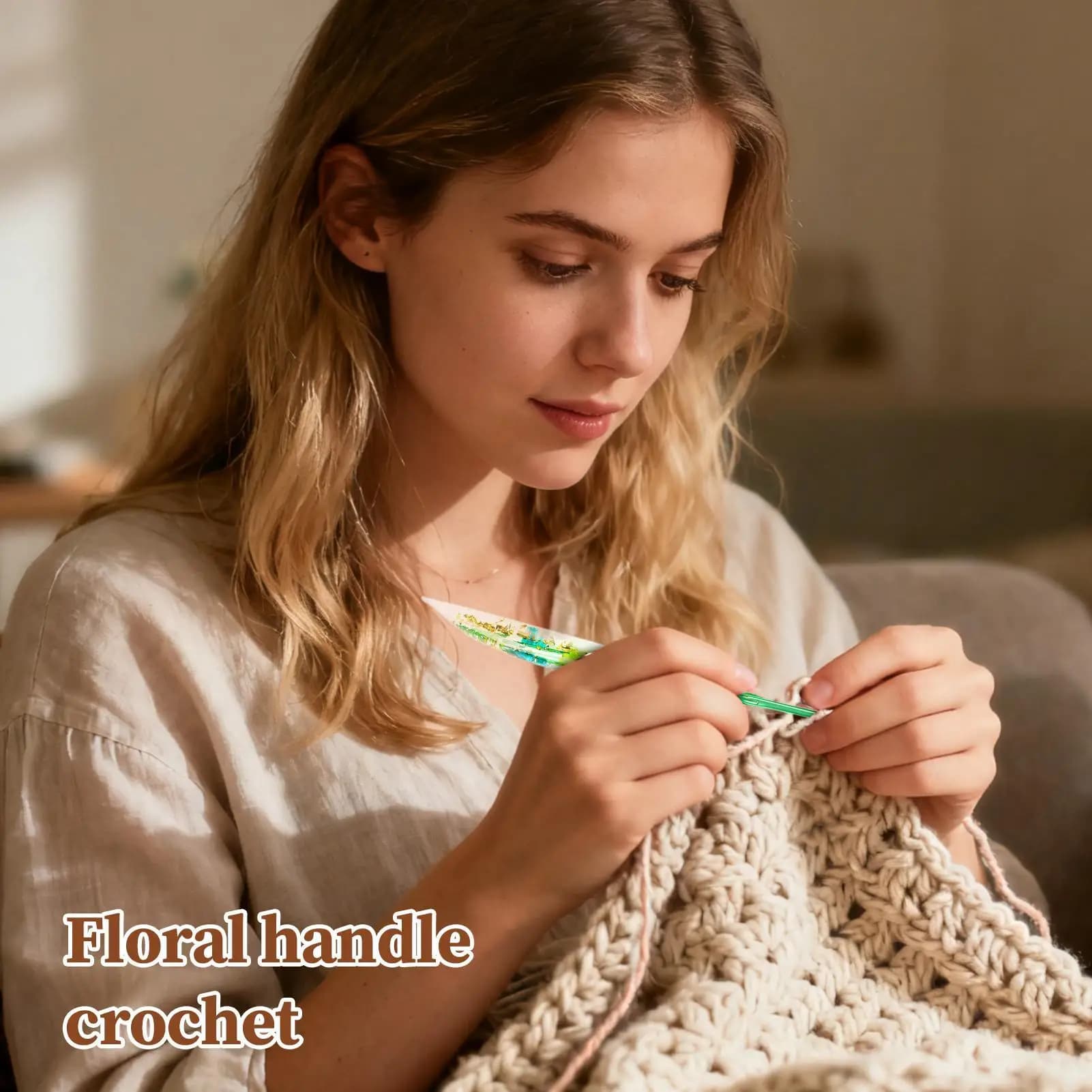 Uncinetti Ago ergonomico per uncinetto con impugnature in resina floreale Ago per maglieria di sicurezza Accessori artigianali per scialli Coperte Casa