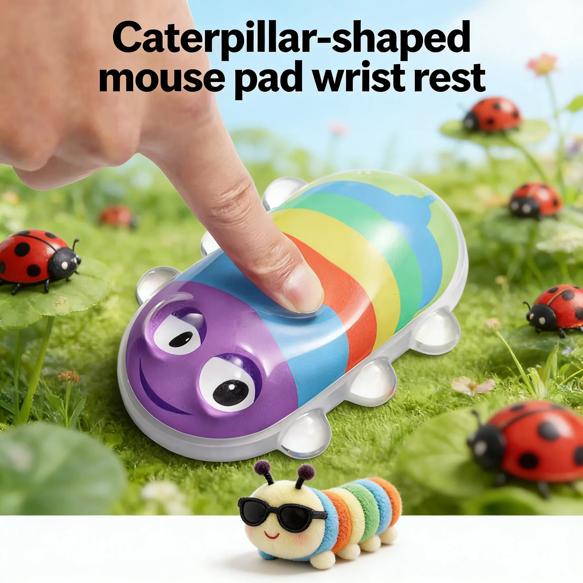Tappetino per mouse con poggiapolsi, forma a bruchiolo simpatica, supporto ergonomico, impermeabile e antiscivolo, base in gomma, tappetino per mouse per ufficio e gaming