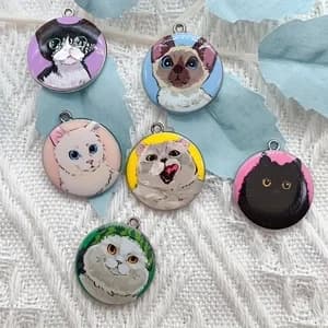 10pcs cartoon animal cat enamel jewelry making cute hanging earrings pendant necklace DIY keychain handicraft supplies
