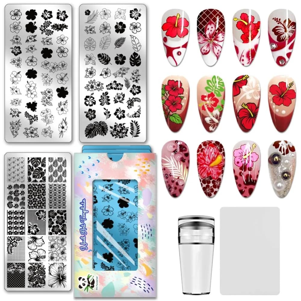 Stainless Steel DIY Nail Art Templates Template Tool Rectangle Flower 12x6cm 3pcs/set