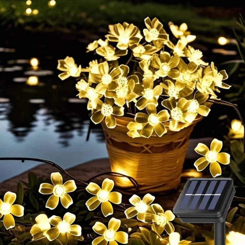 Catena di Luci LED Solari a Forma di Fiori di Ciliegio per Esterni, Decorazioni per Giardino, San Valentino, Matrimoni, Feste, Ramadan 2026