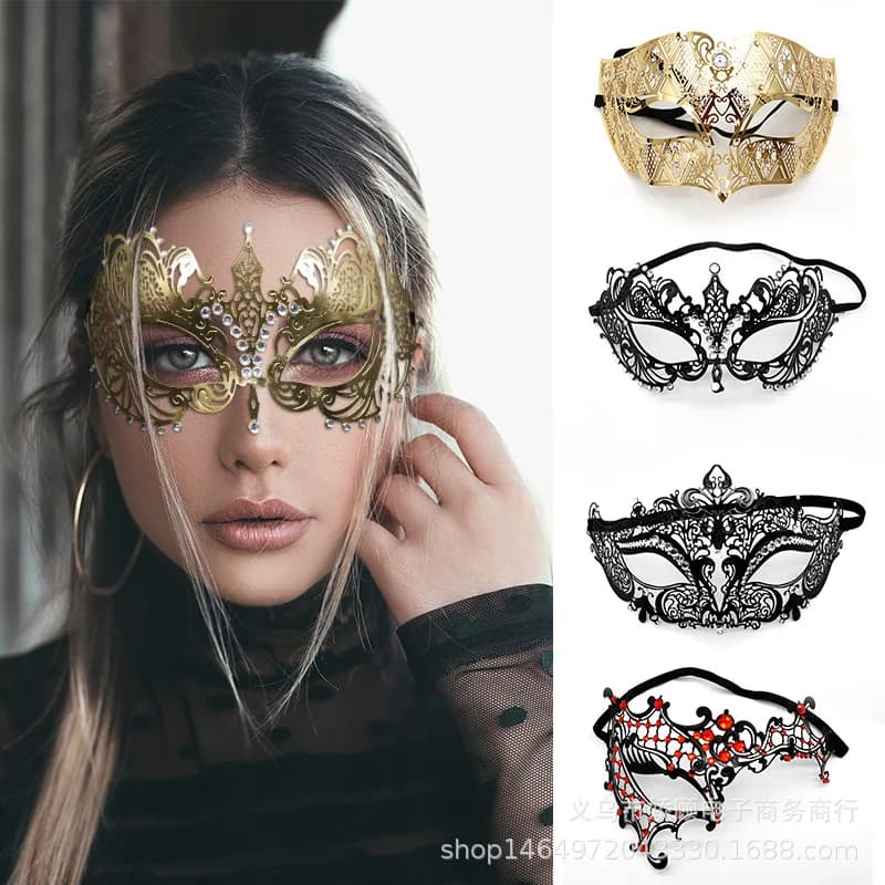 Stile cinese metallo intarsiato diamante rosso Ultra sottile festa di compleanno moda Sexy maschera per gli occhi Performance di danza mezza maschera da principessa