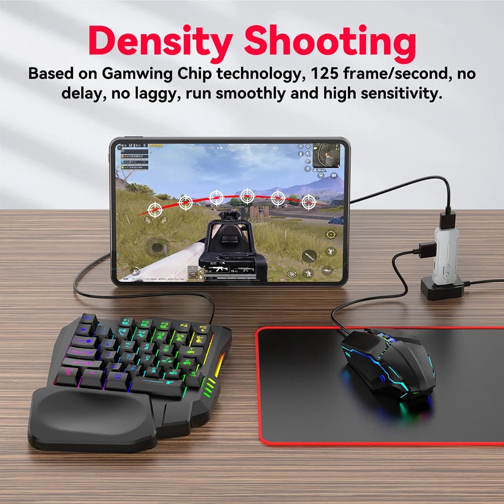 Convertitore 5 in 1 per Giochi Mobile, Set Tastiera e Mouse per PUBG, Tastiera Cablata RGB Retroilluminata con Poggiapolsi per Sistema Android