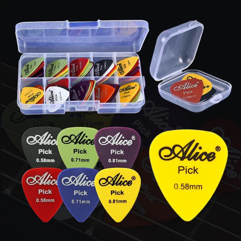 Plettro per chitarra elettrica con scatola di immagazzinaggio Plettri per musica acustica Plettro 0,58/0,71/0,81/0,96/1,20/1,50 mm di spessore Accessori per chitarra