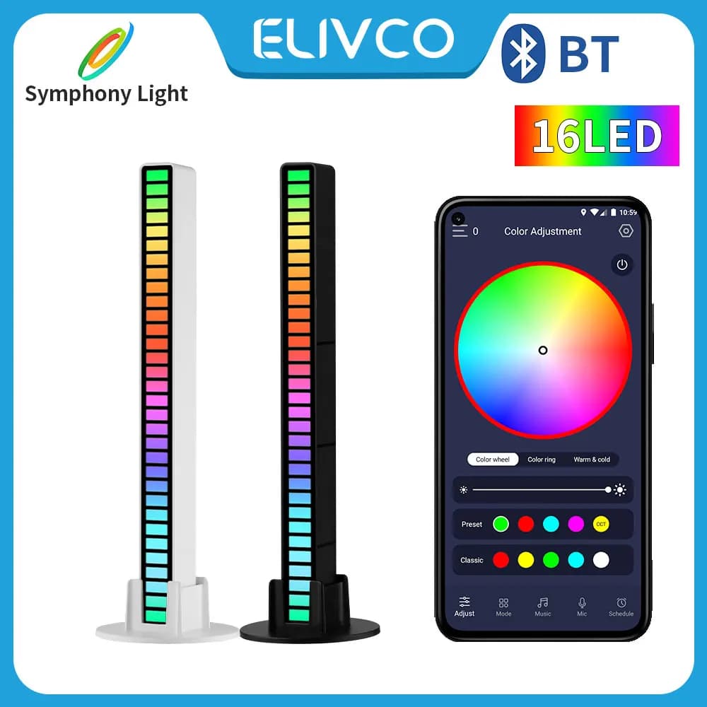 16 LED RGB Barra luminosa a LED Controllo app Desktop Sfondo Atmosfera Luce Musica Sincronizzazione TV Parete Gioco per computer Camera da letto Luce notturna
