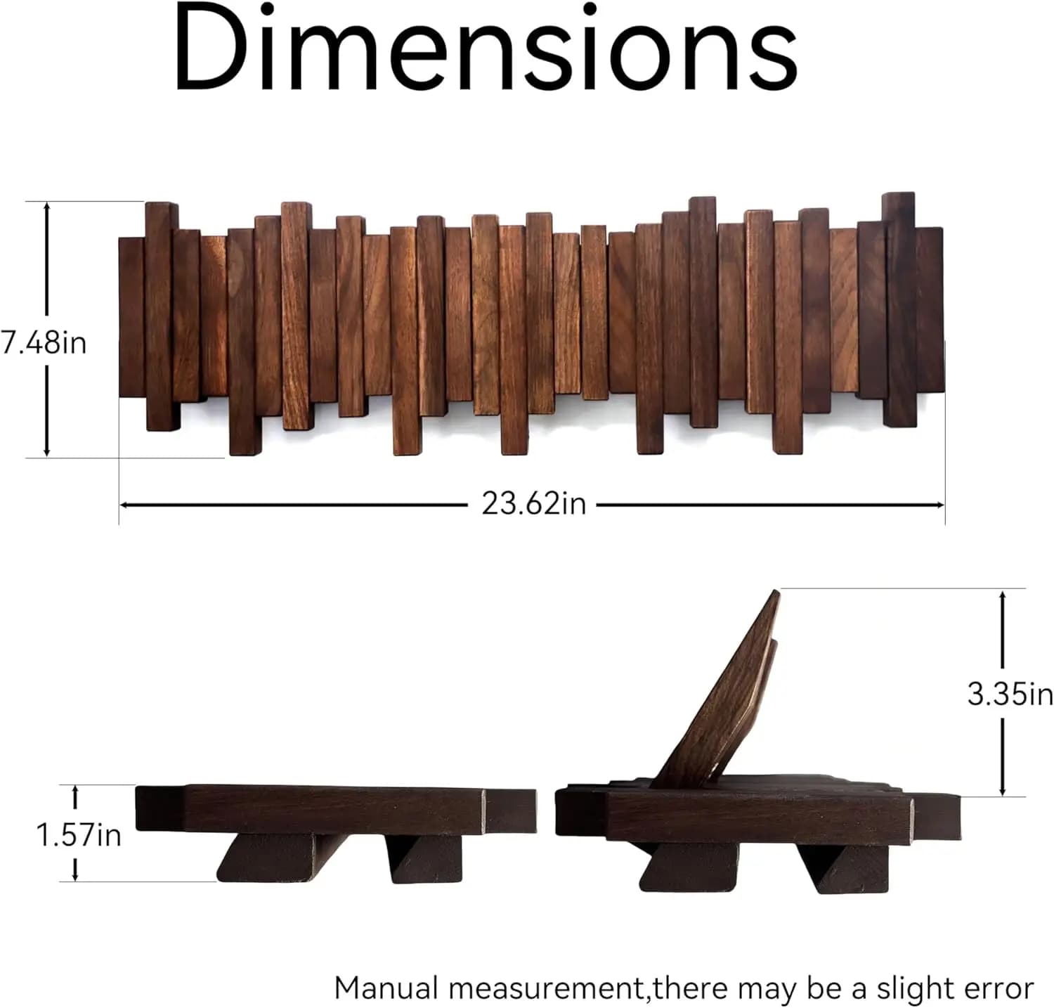 Appendiabiti in legno massello a forma di pianoforte | Gancio da parete pieghevole con 6 ganci | Ganci appendiabiti resistenti. Realizzati in legno di acacia (tinto con olio cerato per legno)