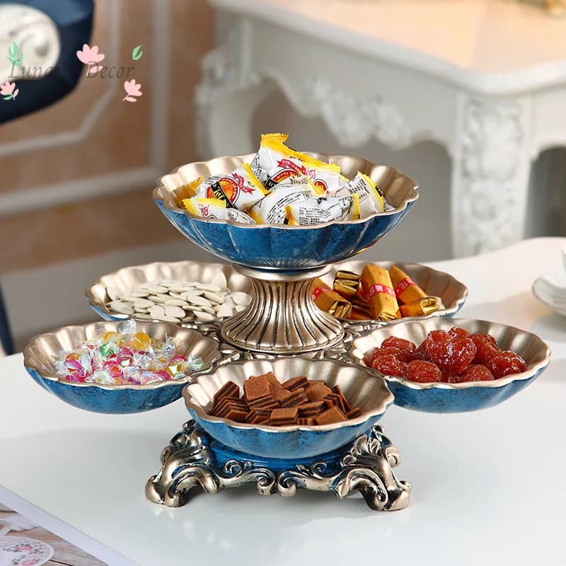 European double-layer rotating dried fruit plate retro desktop ornament grid candy plate dried fruit snack plate