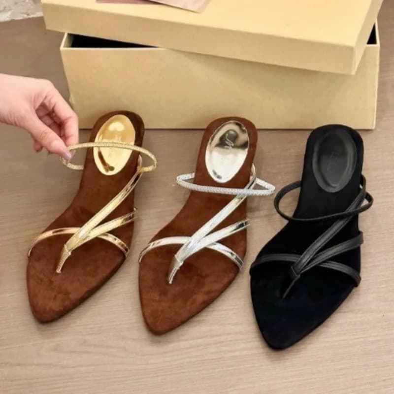 Two-Wear 2026 Summer Vintage Pointed Toe Clip Toe One Strap Wedge Sandals Summer Open Toe Slippers