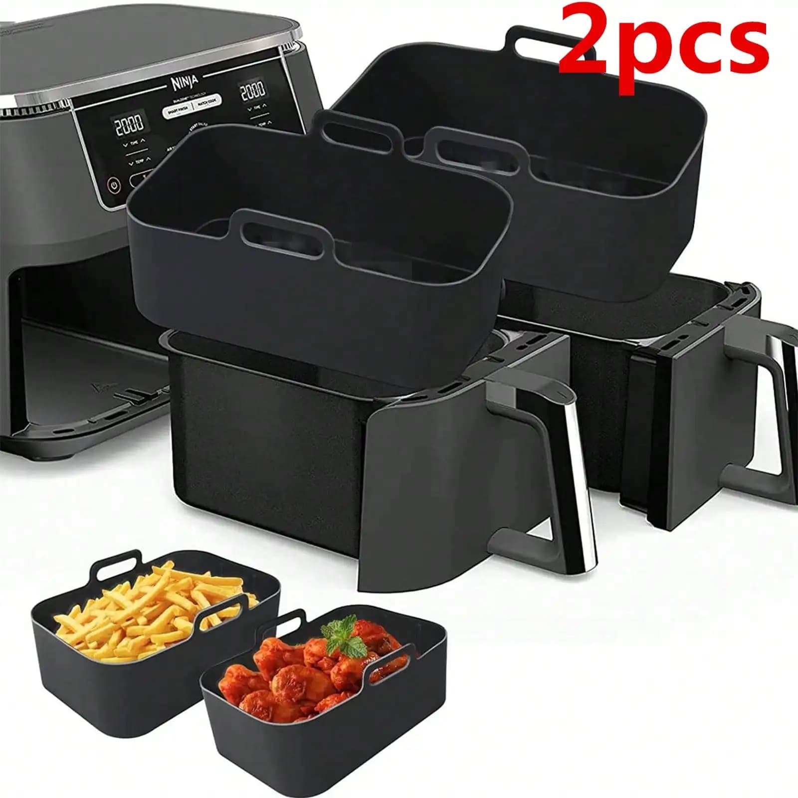 2pcs Air Fryer Silicone Liners, Rectangular Reusable Silicone Baking Tray Basket Liners, Non-Stick & Easy Cleaning, Back To School