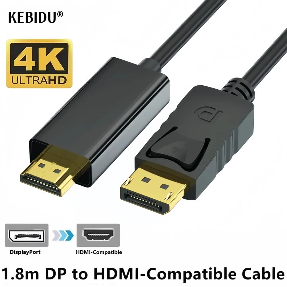 Adattatore compatibile da DP a HDMI 4K*2K, convertitore da DP a HDMI 1080P, cavo da 1,8 m per desktop, laptop, PC, TV, monitor, proiettore