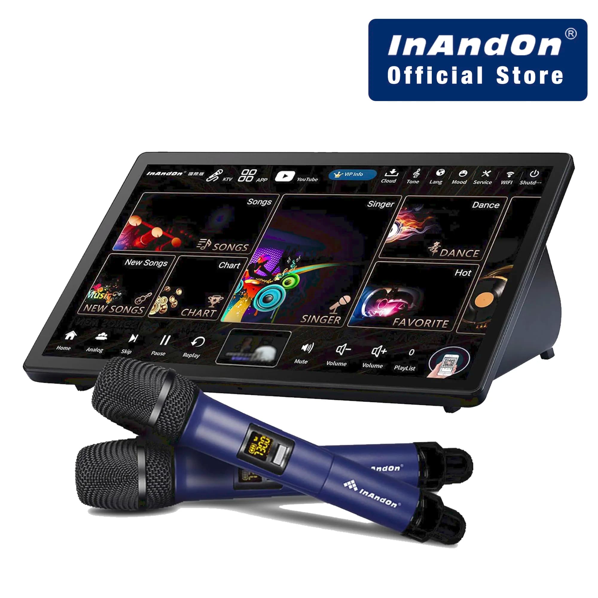 InAndOn KD9MAX Sistema Karaoke Macchina Karaoke 4in1 + Touchscreen 15,6'' + Mixer + 2 Microfoni Wireless (Macchina Nera)
