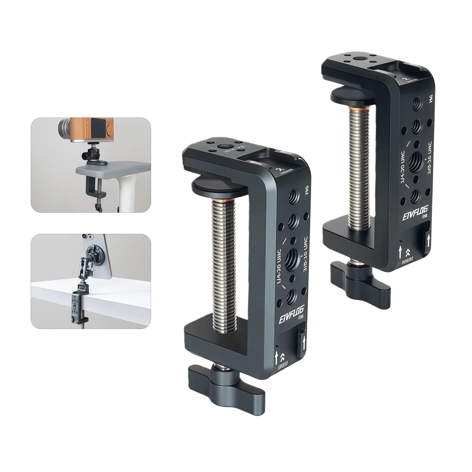C Clamp for Photography, Aluminium Table C Clamp with Holes 1/4" and 3/8" for Photographic Study, DSLR Video, Camera Table Support