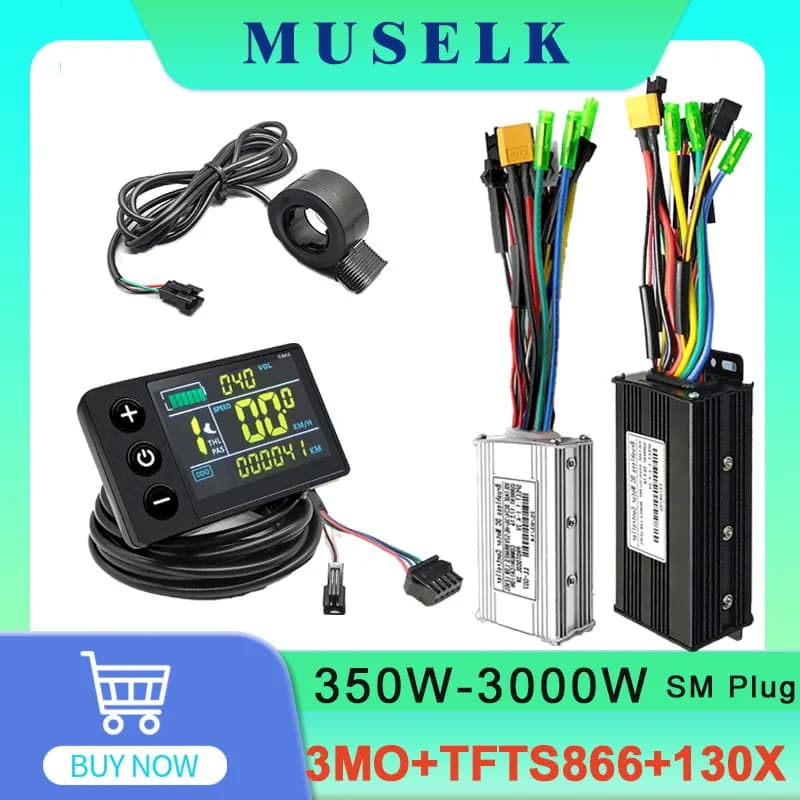 Controller a Onda Sinusoidale per E-bike 24V-52V 17A-60A con Funzione di Apprendimento, Terzo Modello di Prova, Display LCD a Colori S866