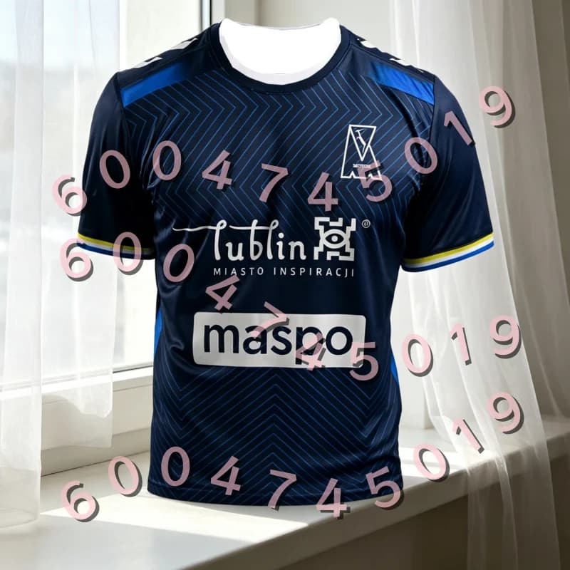 Maglia da Calcio Motor Lublin per Tifosi, Completo Coordinato Famiglia, Motivo Chevron Blu Navy, Abbigliamento Sportivo ad Asciugatura Rapida per Adulti e Bambini