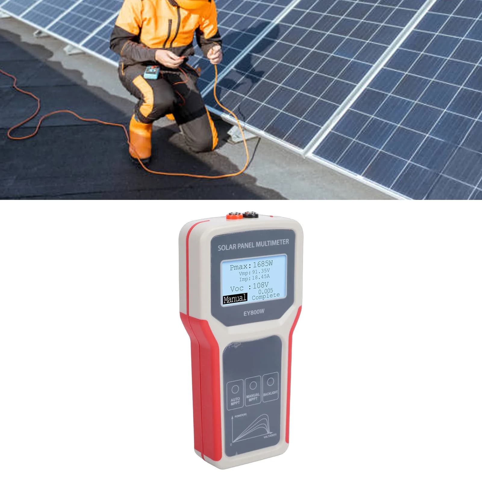 Tester per Pannelli Solari 5-800W 12-60V 0-35A con Display LCD, Multimetro MPPT per Sistemi Fotovoltaici