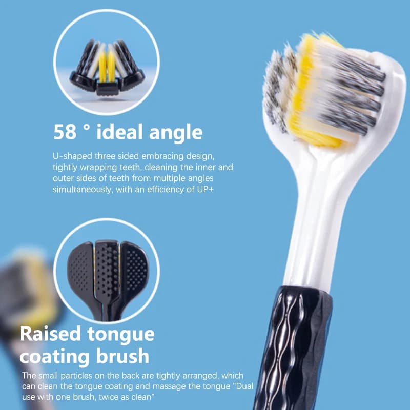 Three-sided toothbrush with soft bristles, adult toothbrush, ultra fine and soft bristles for oral hygiene, for oral health cleaning