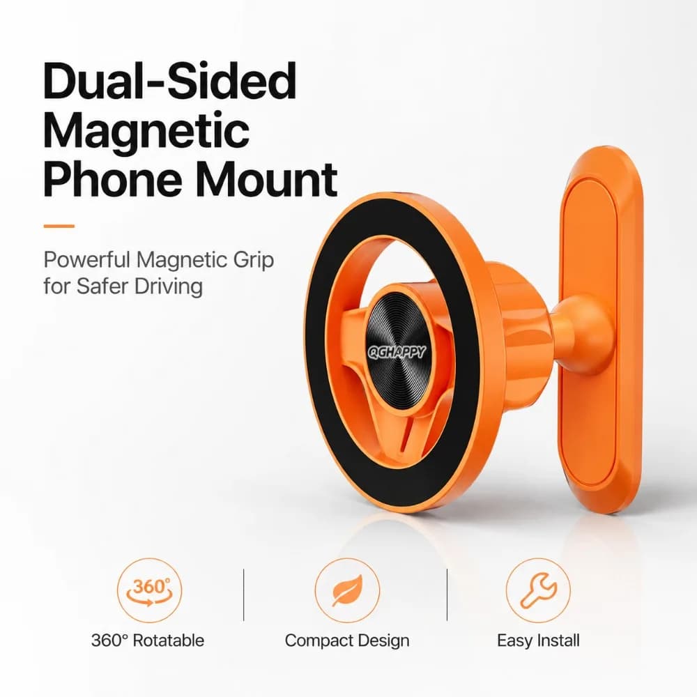 Dual Strong Magnetic Phone Holder for Car, 360° Adjustable Metal Stand for Magsafe, for IPhone 16 15 Pro Samsung Xiaomi Gym