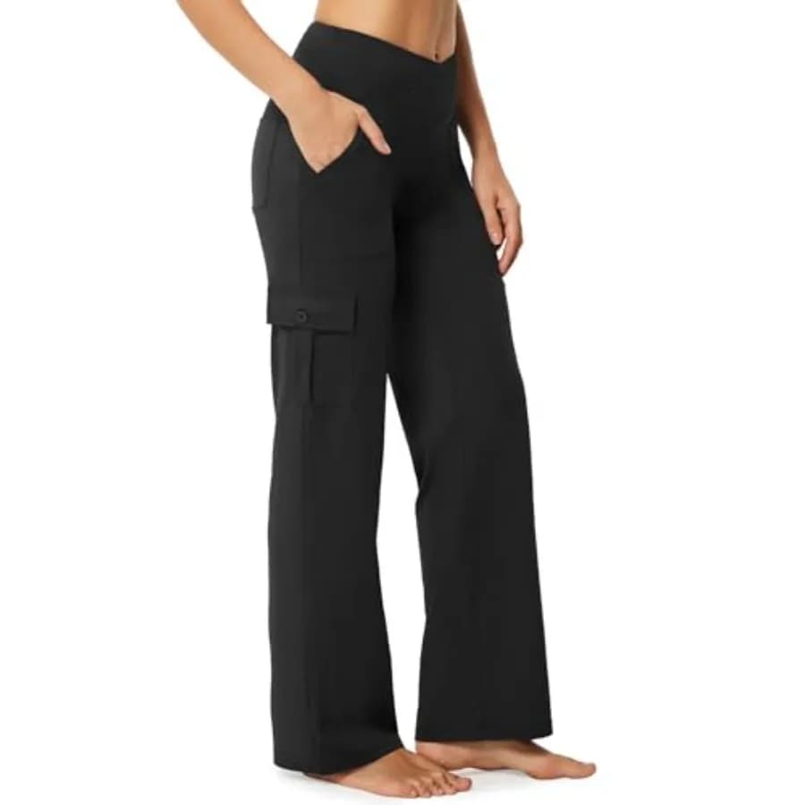 Casei Women's Wide Leg Yoga Pants with 6 Pockets Stretchy Cargo Work Dress Pants High Waisted Travel Scrub Trousers