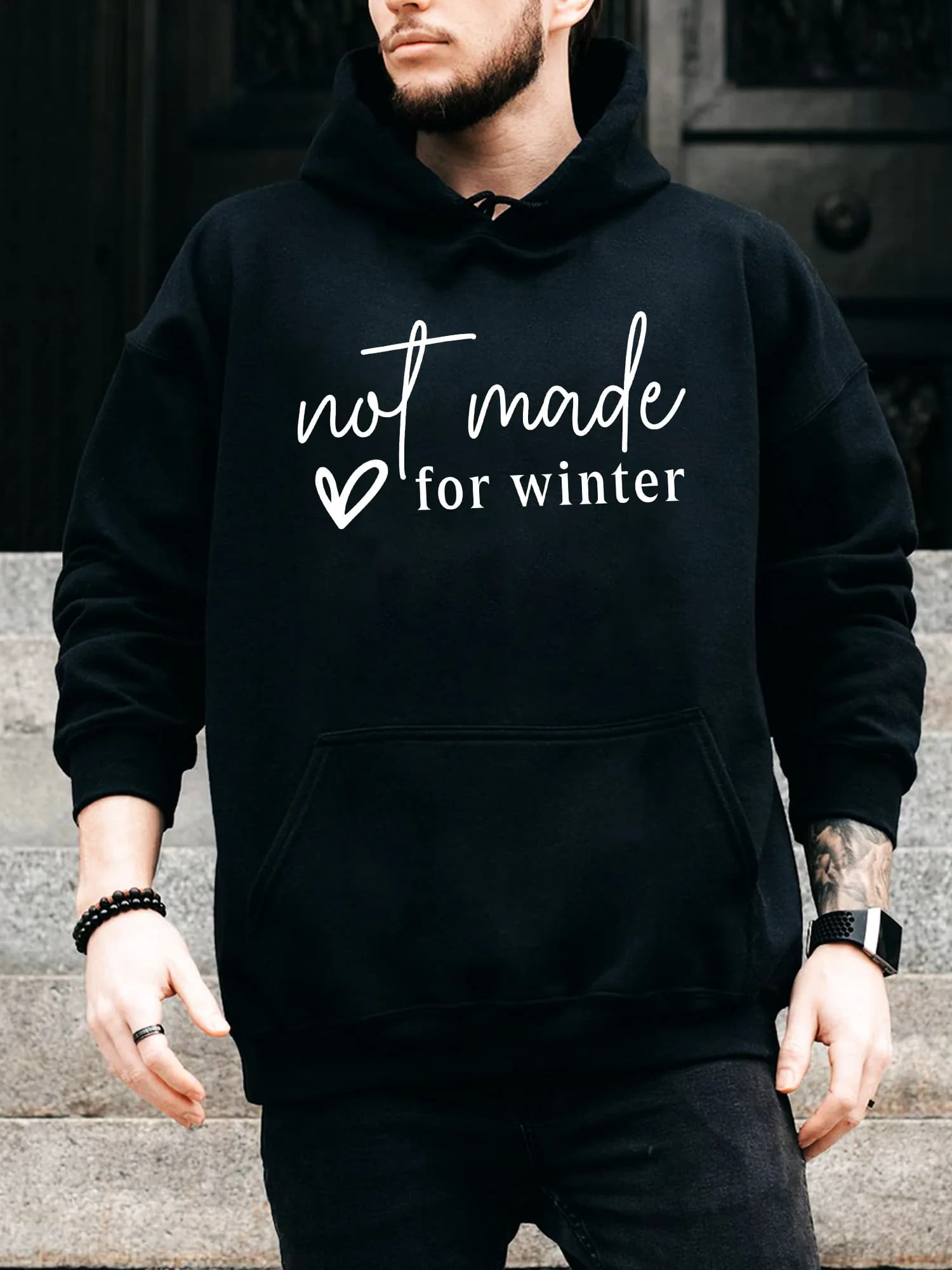 Felpa con cappuccio da uomo con coulisse non realizzata per l'inverno: pullover nero casual e confortevole, felpa con cappuccio autunnale e invernale