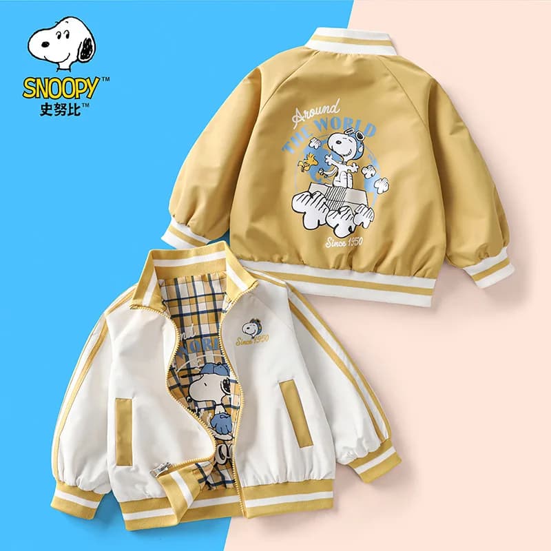 Giacca per Bambini Snoopy Anime, Nuova Collezione Primaverile, Moda Casual, Giacca Reversibile con Colletto Alto per Ragazzi e Ragazze