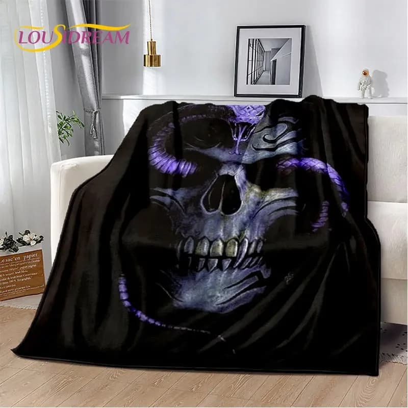 Coperta morbida in peluche con serpente serpente horribile gotico, coperta in flanella per soggiorno, camera da letto, divano letto, copertura da picnic per bambini