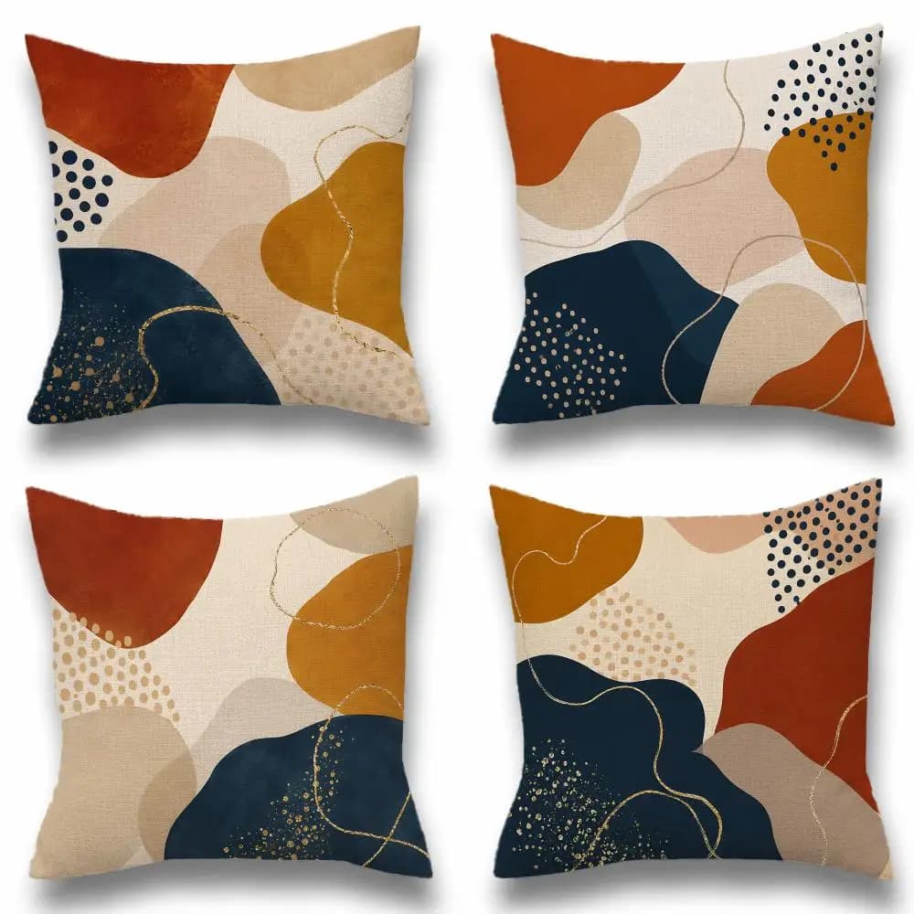 Boho Abstract Pattern Cushion Cover Linen Material Double-Sided Print Soft & Comfortable Sofa Home Decor Gift