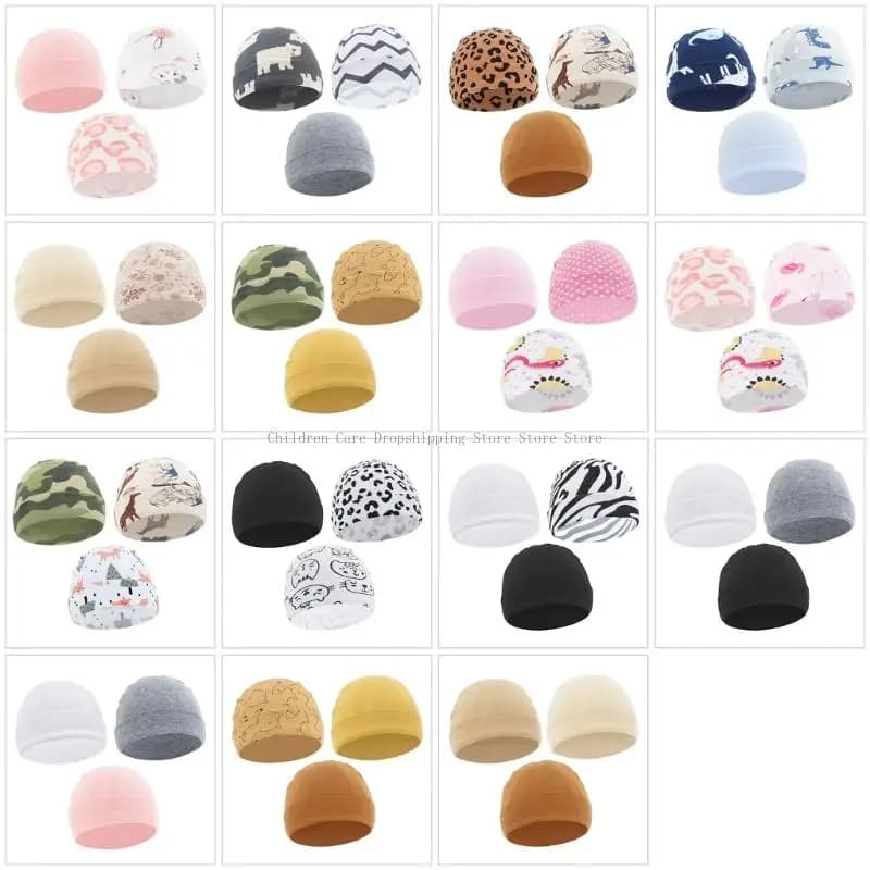 3 pieces Delicate hats on the skin Berretti cotton Hat Soft breathable caps Newborn hospital hat for