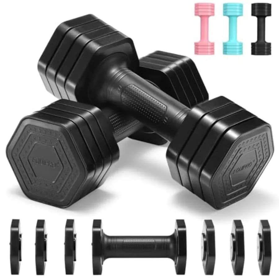 Set di Manubri Regolabili 4 in 1, Pesi Liberi per Donne, Pesi per Allenamento a Casa 2lb 3lb 4lb 5lb con Rivestimento Morbido in TPU