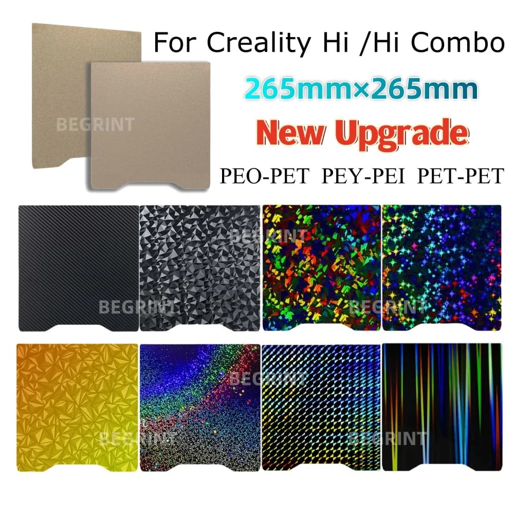 265*265mm For Creality Hi Build Plate Double Sided PEI PEO PET PEY Heat Bed Spring Steel Sheet For Creality Hi Combo